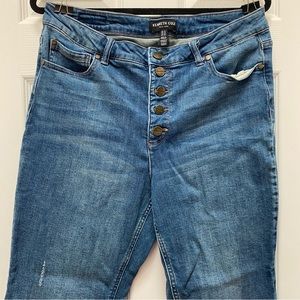 Kenneth Cole New York High Rise Straight Leg Button Fly Medium Blue Wash Jeans